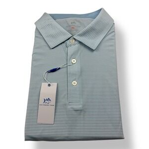Southern Tide Meadowbrook Stripe brrr Polo Shirt Clearwater Blue XXL NWT 10617